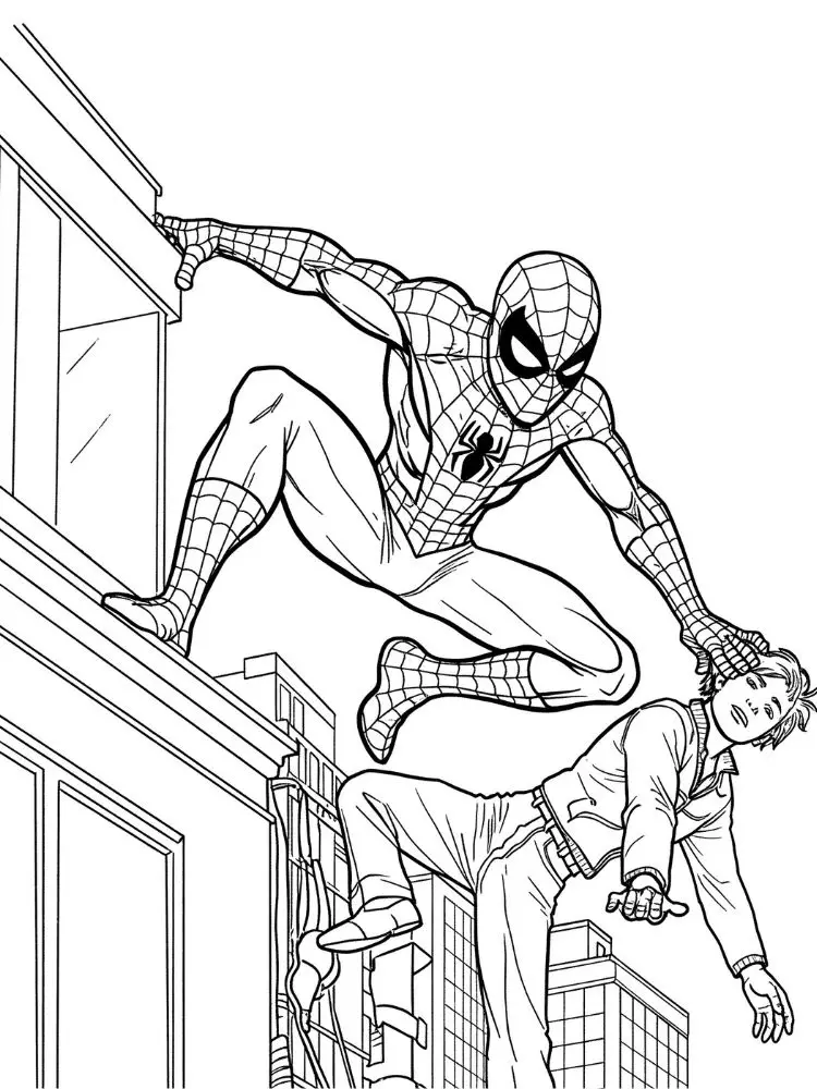Spidey kleurplaat 9 spidey redt iemand van gevaar kleurplaat