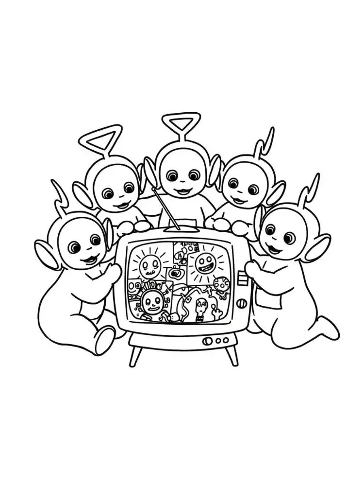 Teletubbies kleurplaat 8 teletubbies kijken televisie kleurplaat