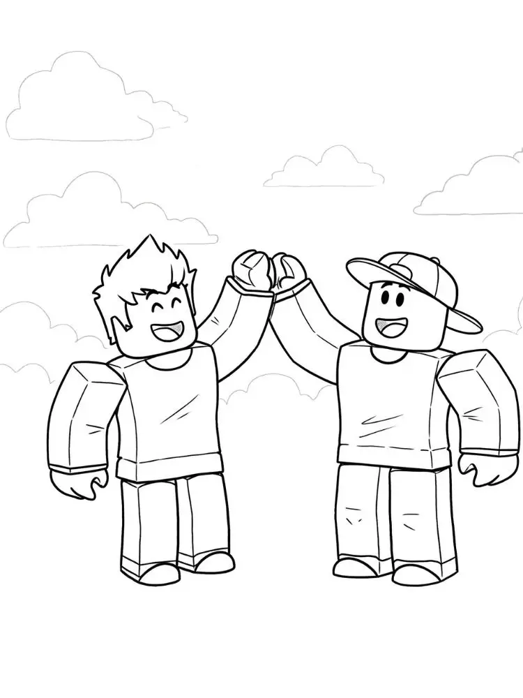 Roblox kleurplaat 8 vrolijke high five in de lucht kleurplaat