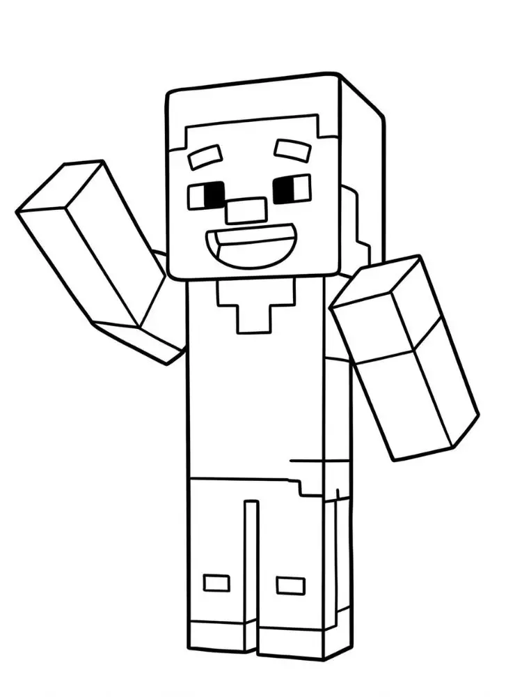 Minecraft kleurplaat 10 vrolijke minecraft speler zwaait kleurplaat