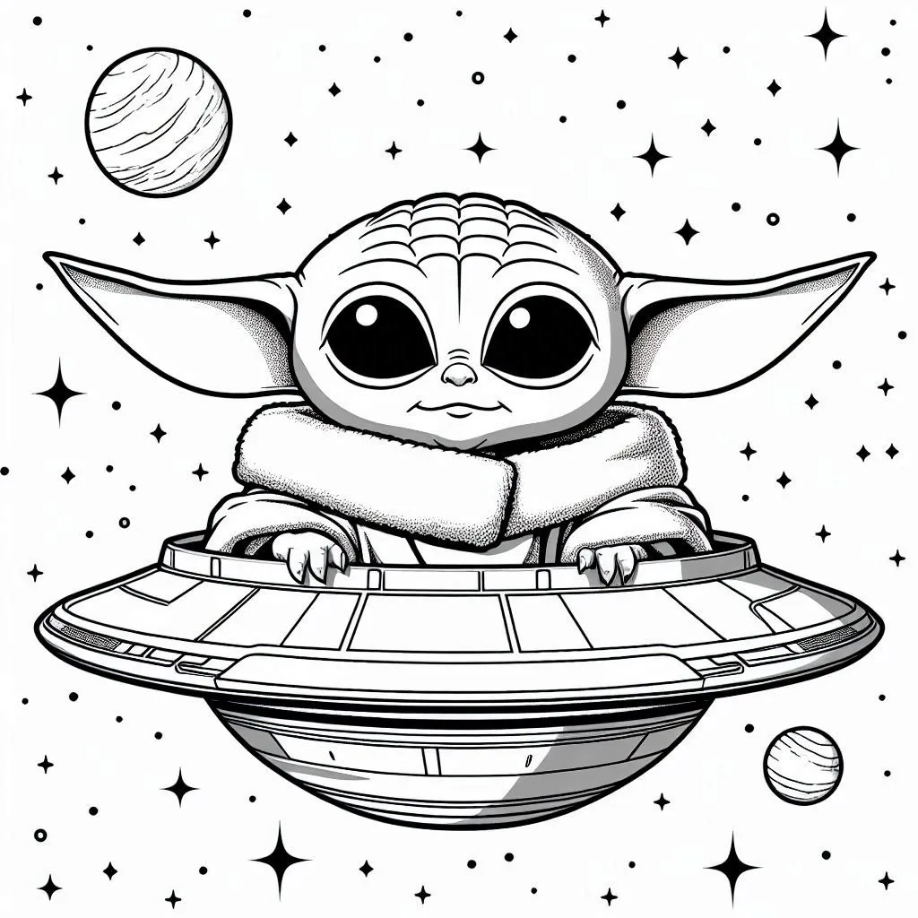 Baby Yoda kleurplaat eenvoudig