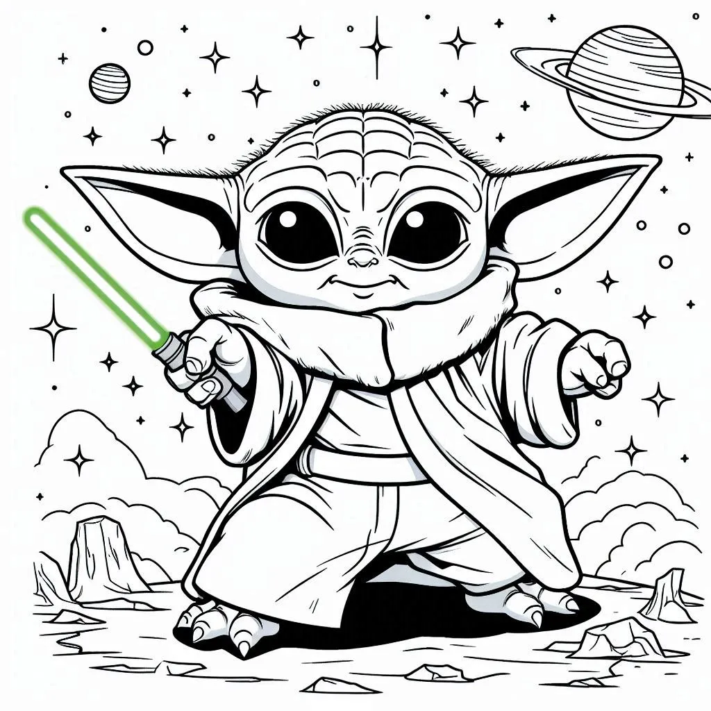 Baby Yoda kleurplaat online