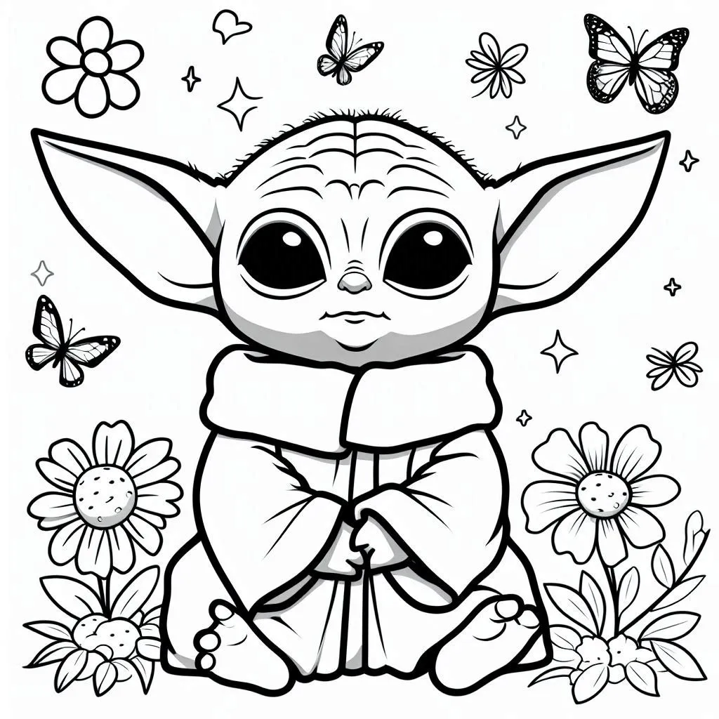 Baby Yoda kleurplaat voor peuters