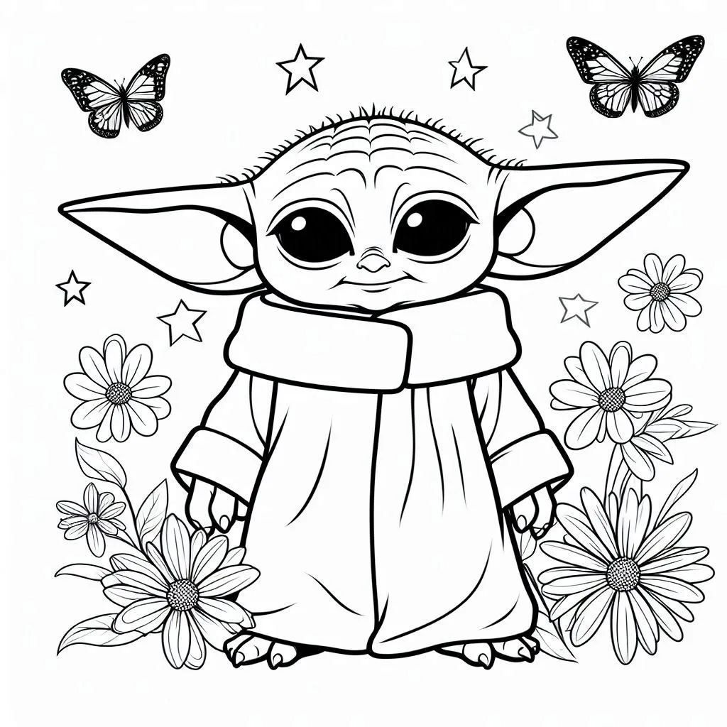 Baby Yoda kleurplaten eenvoudig