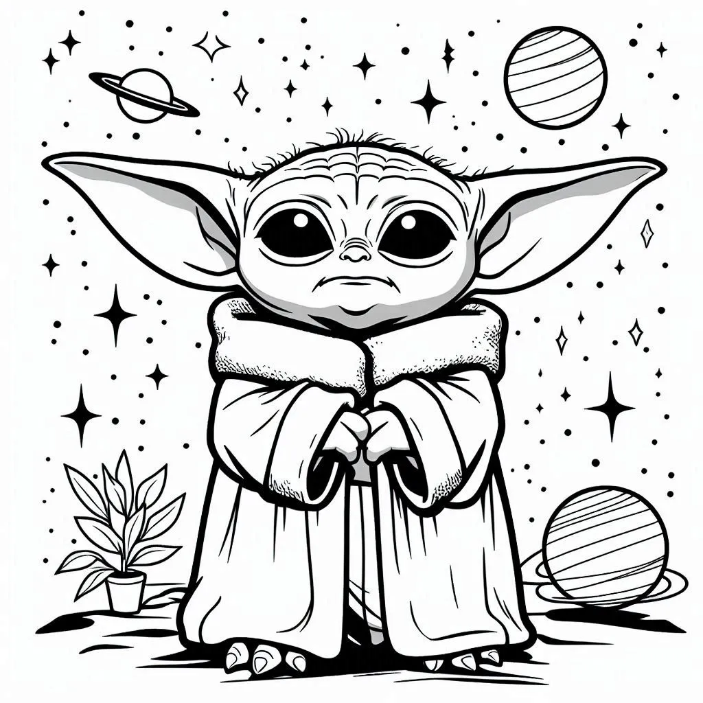 Baby Yoda tekening printen