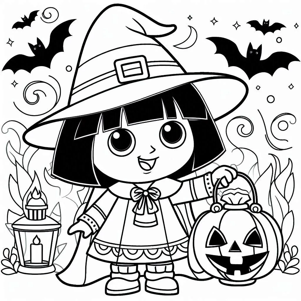 Dora kleurplaat voor halloween print