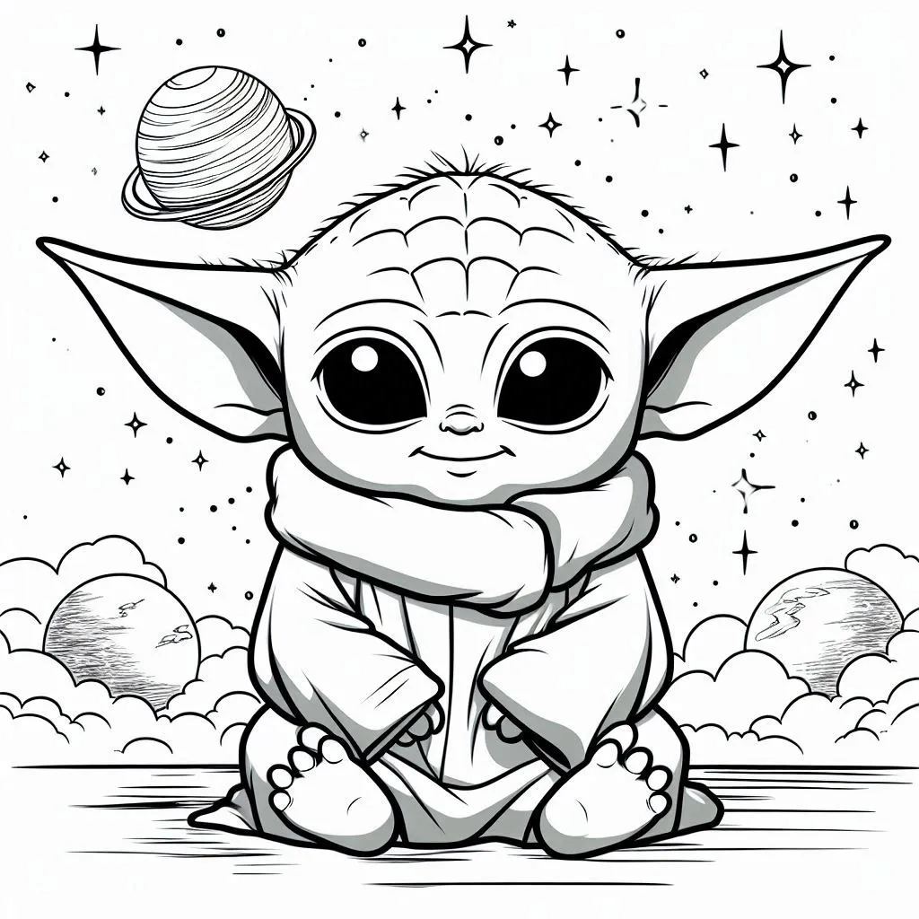 Kleurplaat Baby Yoda gratis