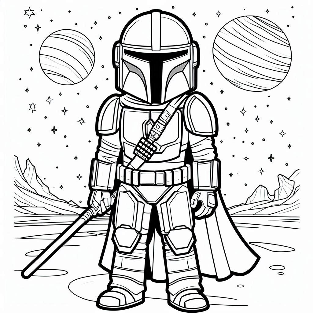 Kleurplaat Star Wars – Din Djarin (The Mandalorian)4