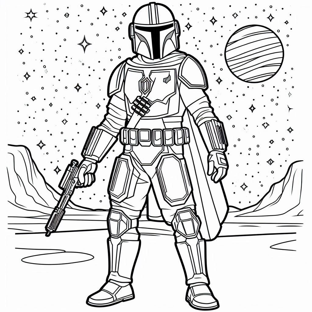 Kleurplaat Star Wars – Din Djarin (The Mandalorian)6