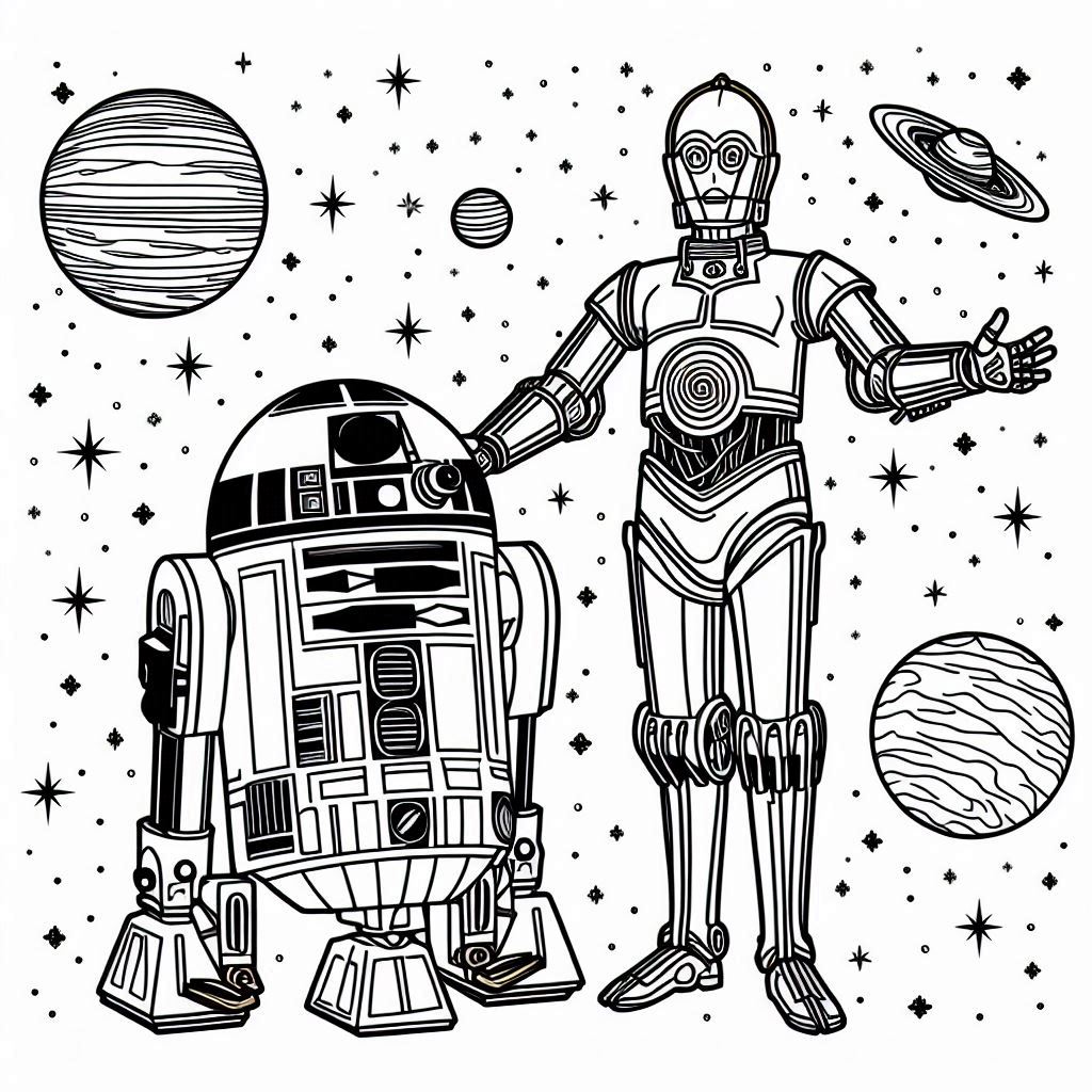 Kleurplaat Star Wars – R2 D2 and C 3PO3