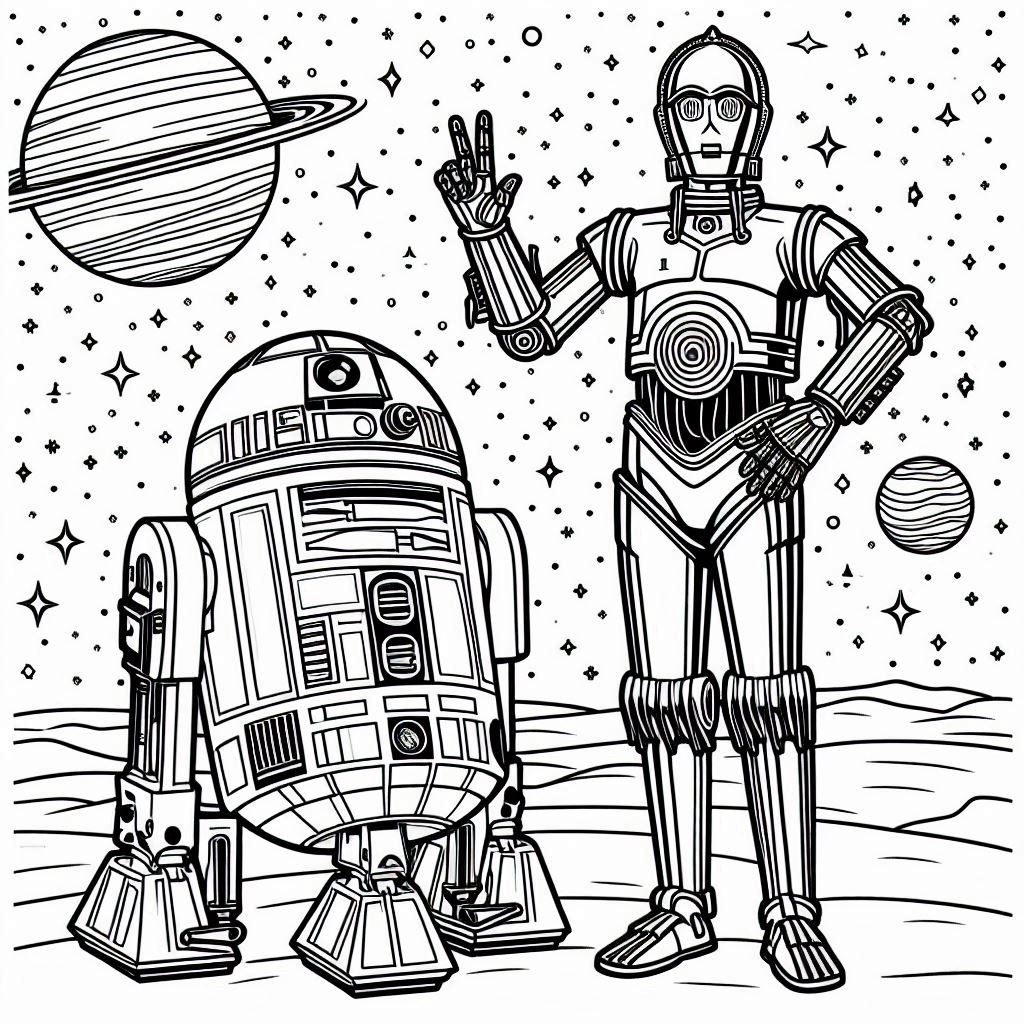 Kleurplaat Star Wars – R2 D2 and C 3PO4