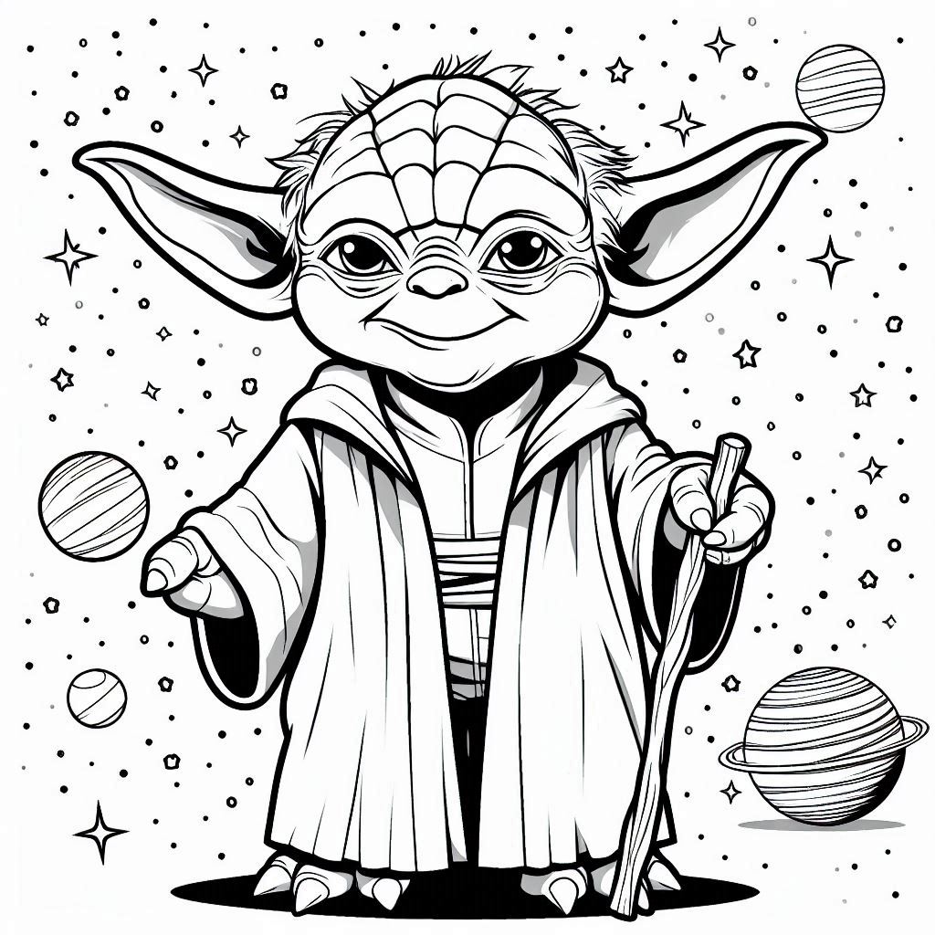 Kleurplaat Star Wars – Yoda2