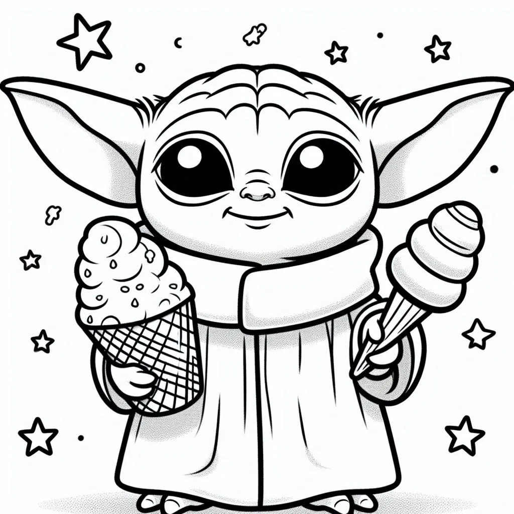 Leuke Baby Yoda kleurplaat