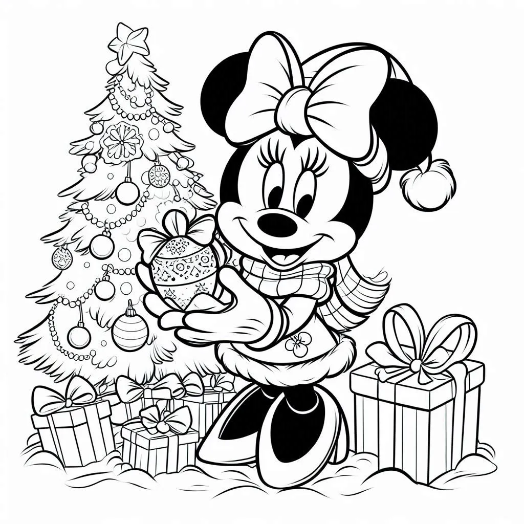 Minnie Mouse kleurplaat Kerstmis gratis