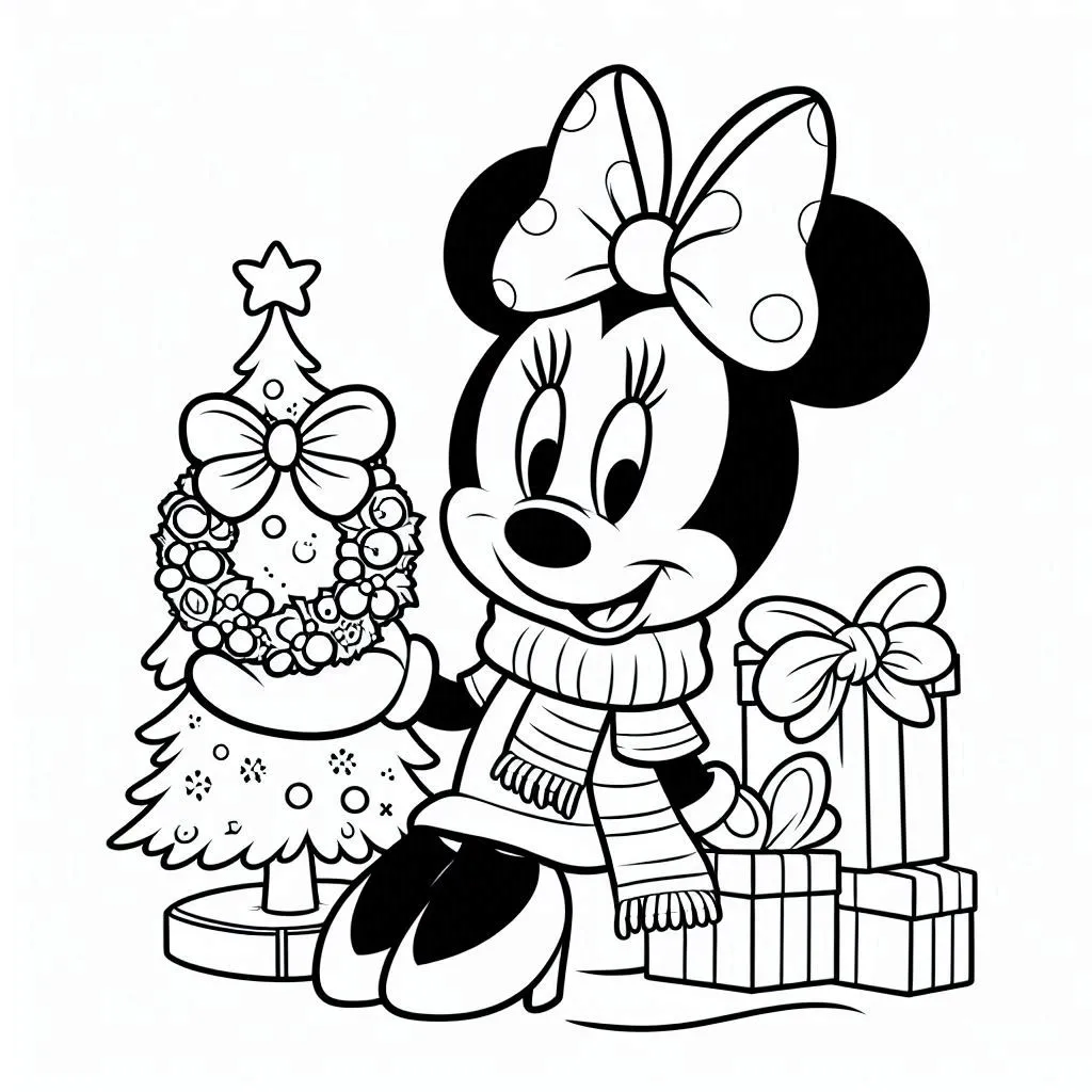 Minnie Mouse kleurplaat Kerstmis print