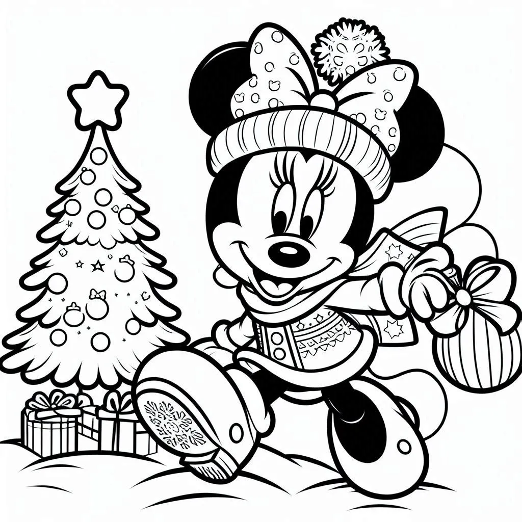 Minnie Mouse kleurplaat Kerstmis