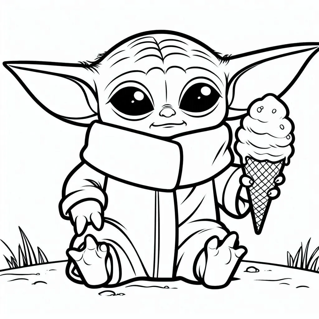 Schattige Baby Yoda kleurplaat gratis