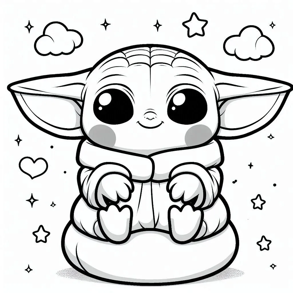 Schattige Baby Yoda kleurplaat