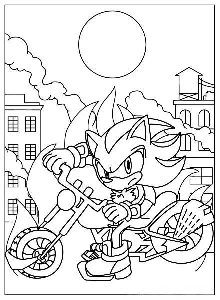 Shadow The Hedgehog Riding A Motorcycle kleurplaat