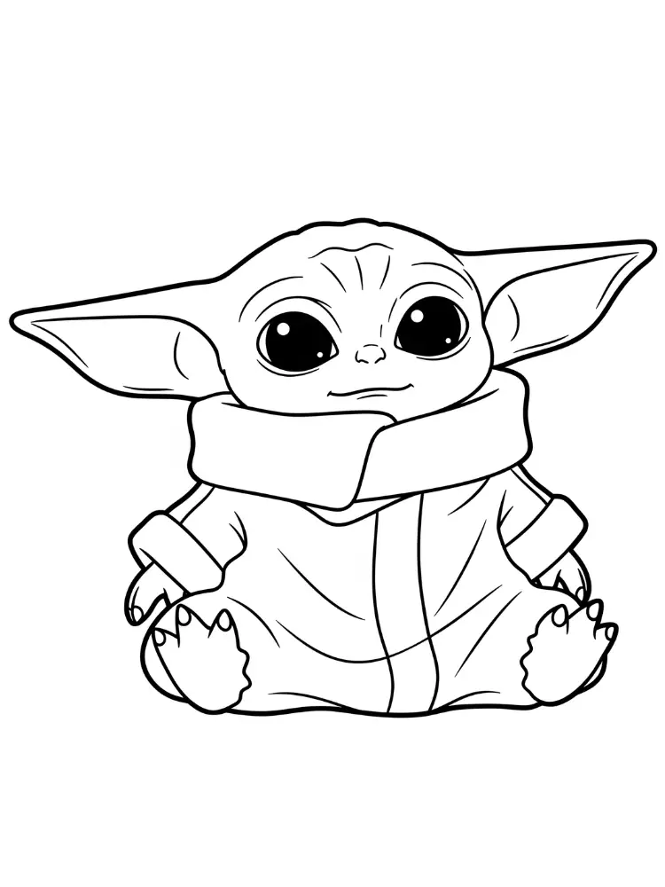 Kleurplaat Baby Yoda 8 baby yoda zittend schattig kleurplaat