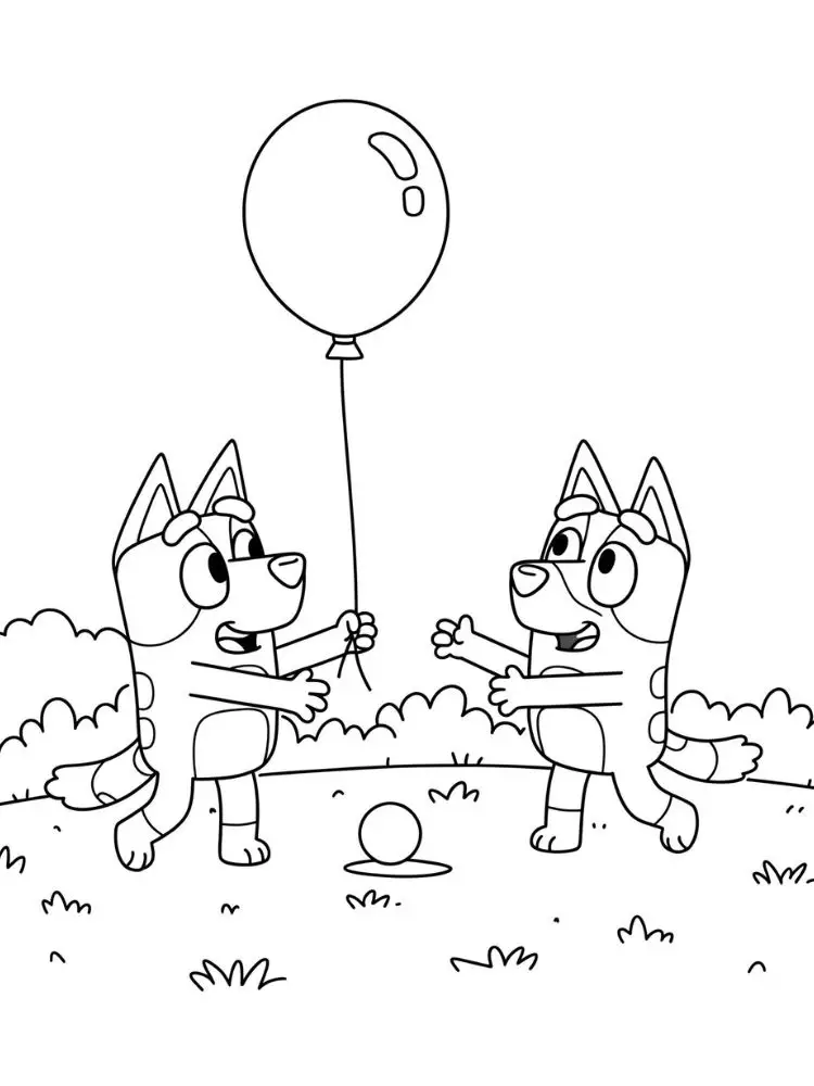 Bluey kleurplaat 8 bluey en bingo met ballonpret kleurplaat