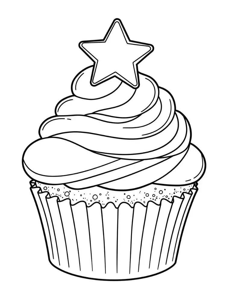 Kleurplaat Cupcake 8 cupcake met een sterretje kleurplaa