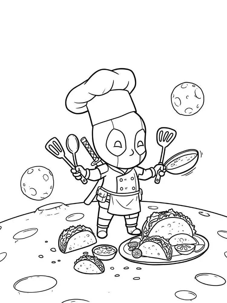 Kleurplaat Deadpool 8 deadpool de chef op de maan kleurplaat