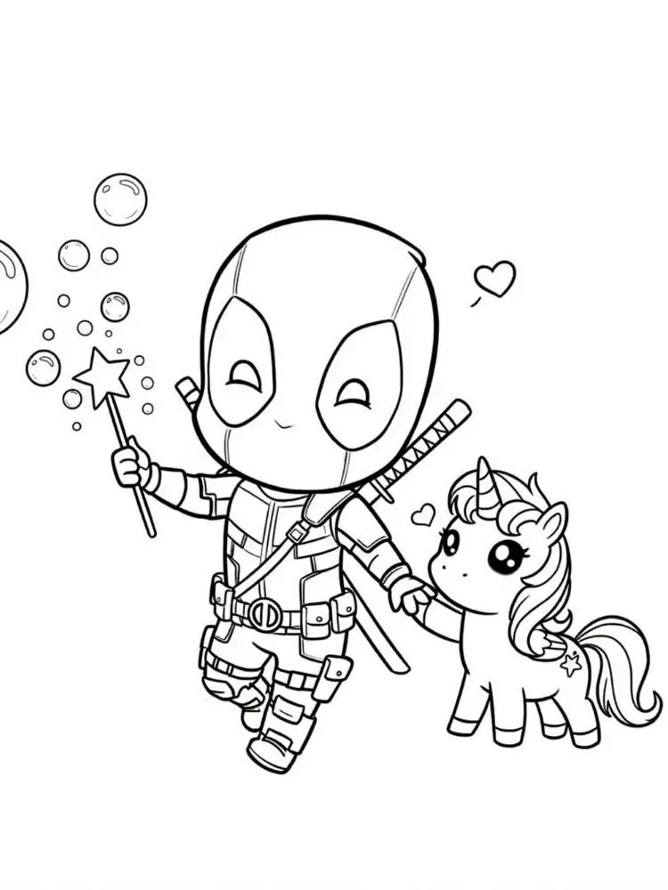 Kleurplaat Deadpool 9 deadpool en zijn eenhoornvriend kleurplaat