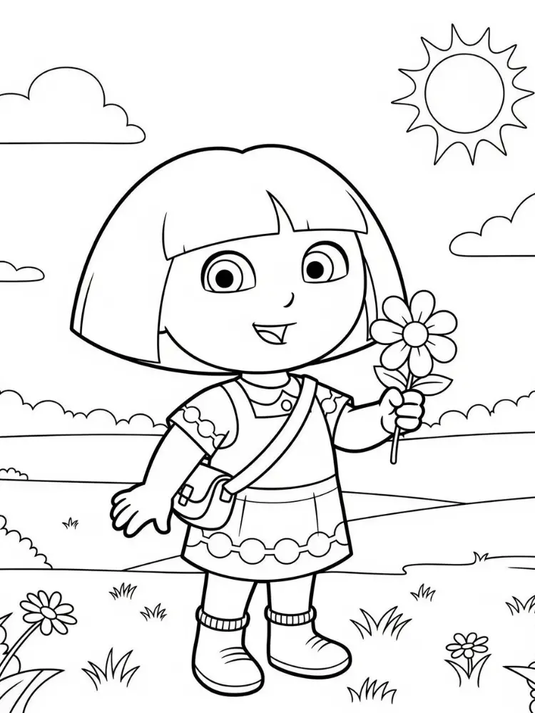 Kleurplaat Dora Márquez 9 dora in het bloemenveld kleurplaat