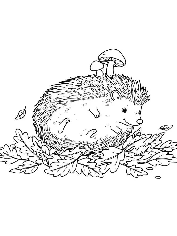 egel tussen herfstbladeren kleurplaat