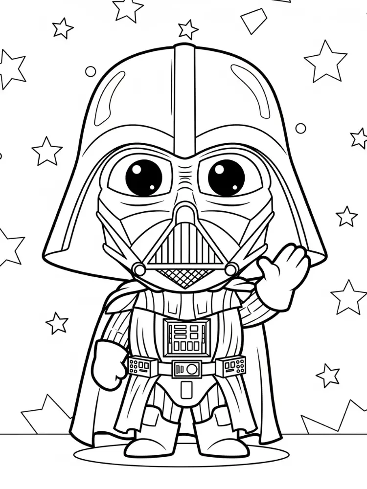 Kleurplaat Star Wars 9 kleine darth vader zwaait hallo kleurplaat