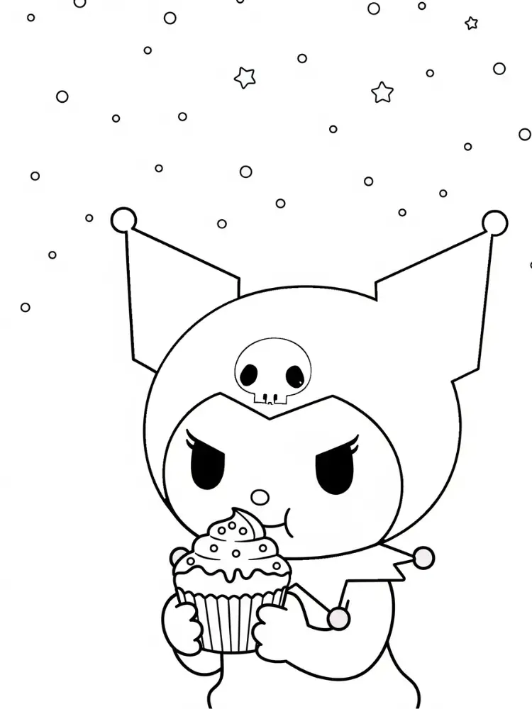 Kuromi kleurplaat 8 kuromi en de cupcake onder de sterren kleurplaat