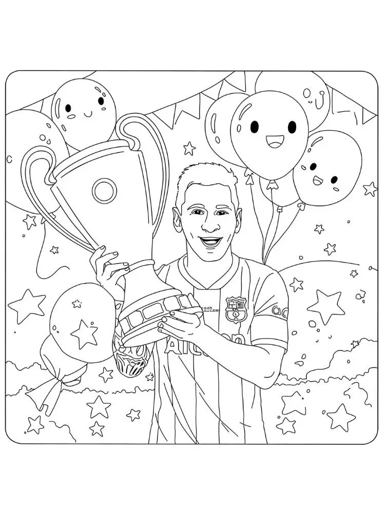 Kleurplaat Lionel Messi 9 lionel messi viert feest met de beker kleurplaat