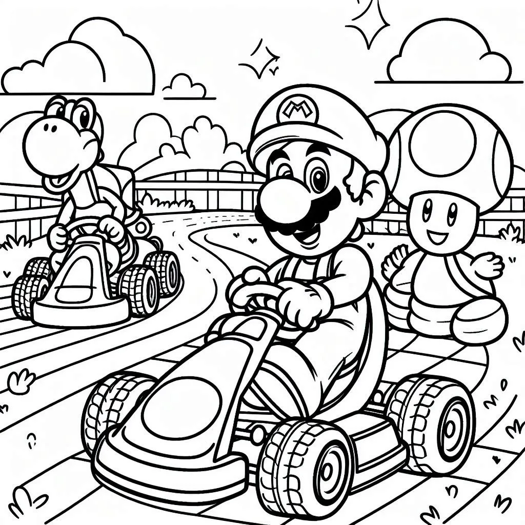 mario kart kleurplaat - voor kinderen