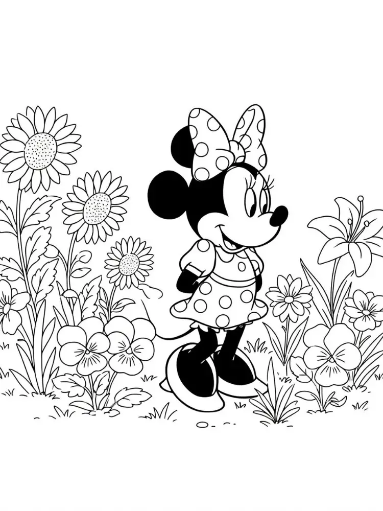 Kleurplaat Minnie Mouse 10 minnie mouse in de bloementuin kleurplaat