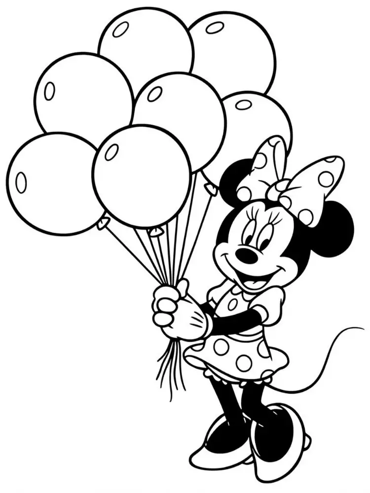Kleurplaat Minnie Mouse 8 minnie mouse met ballonnetjes kleurplaat
