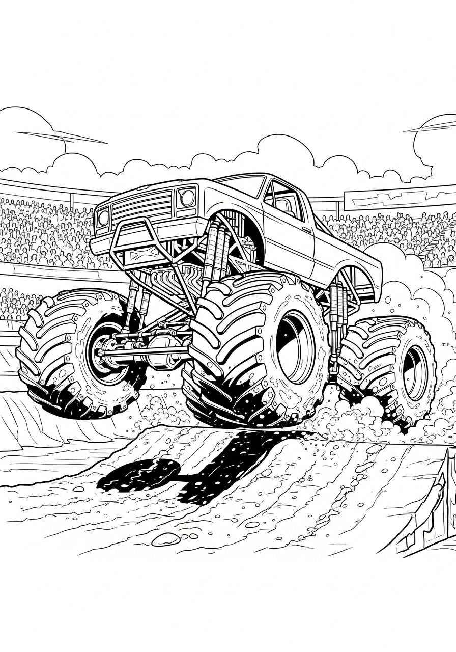 monstertruck in actie kleurplaat