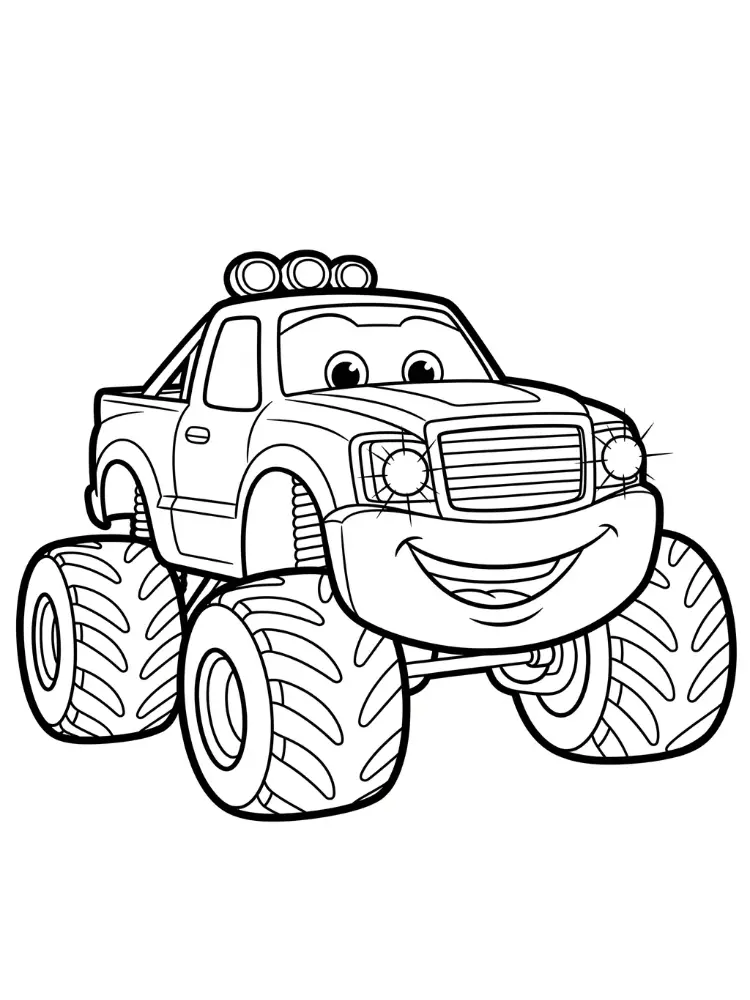 monstertruck met grote glimlach kleurplaat