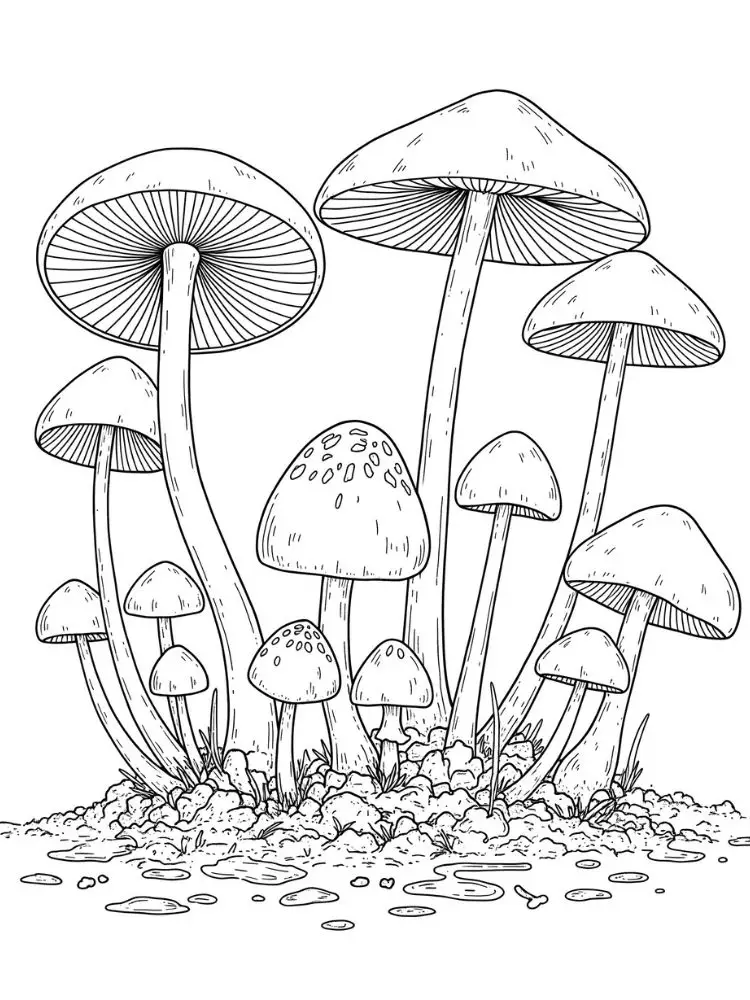 Kleurplaat Paddestoel 10 paddestoelen in het bos kleurplaat
