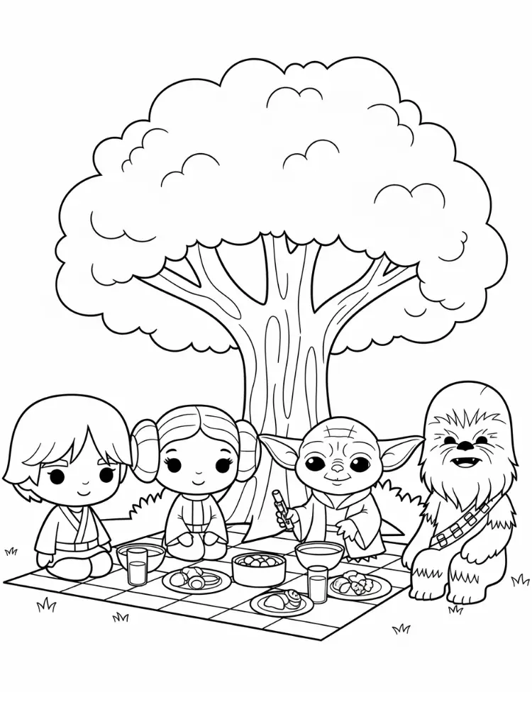 Kleurplaat Star Wars 10 picknick met de jedis kleurplaat