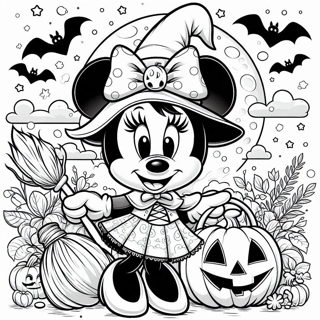 Kleurplaat Disney Halloween – Minnie Mouse