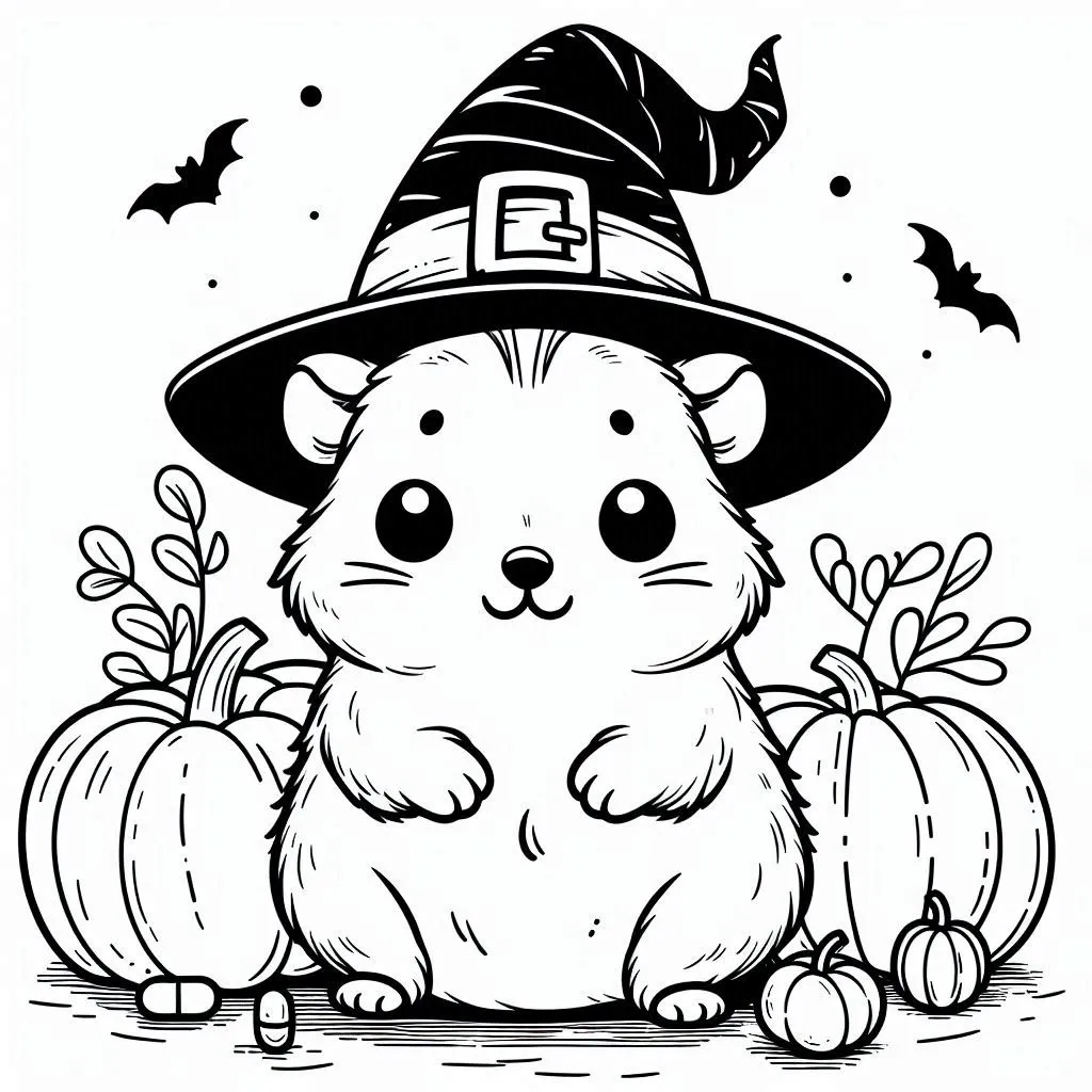 Kleurplaat Hamster halloween