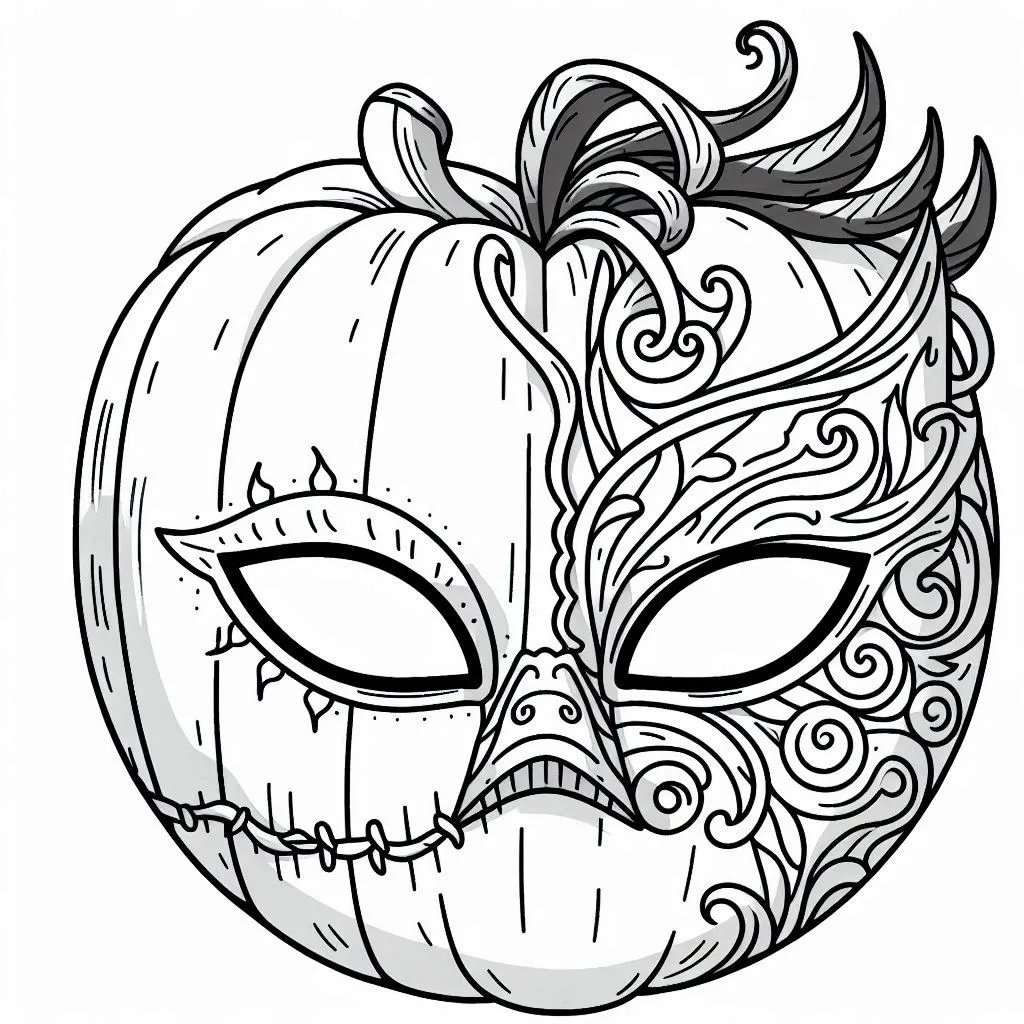 Kleurplaat masker Halloween unieke