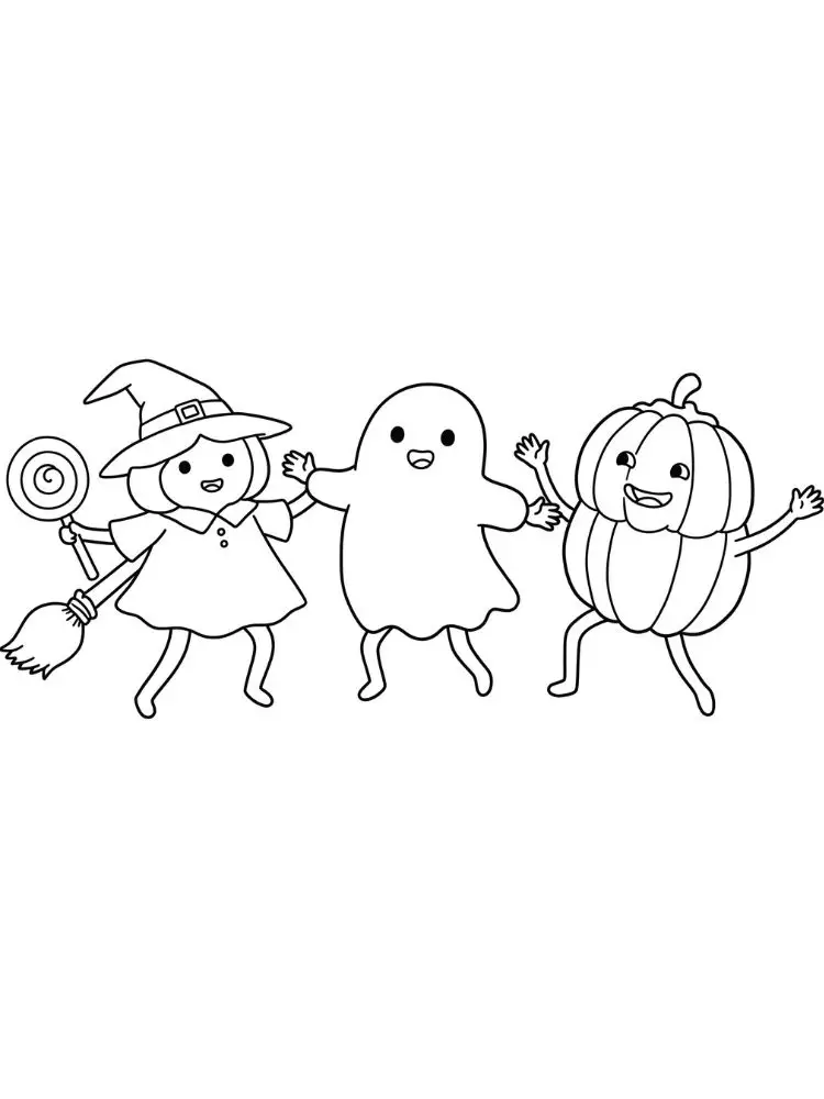Halloween kleurplaat 10 dansende heks geest en pompoen kleurplaat
