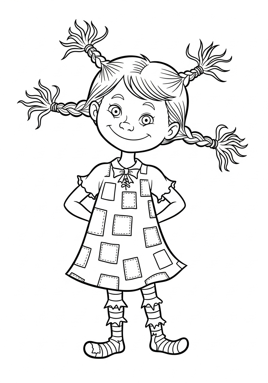 pippi met haar vrolijke vlechten kleurplaat