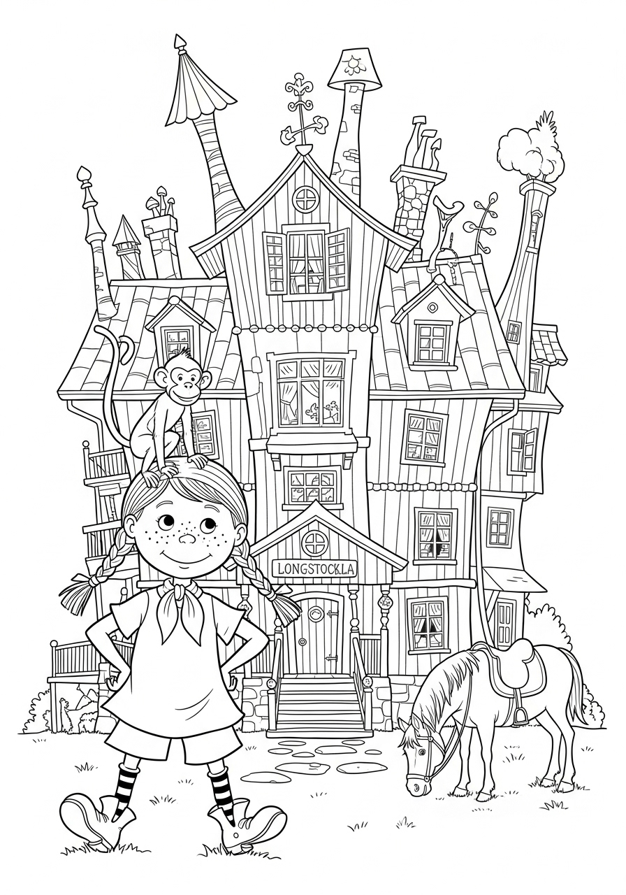 pippi voor villa kakelbont kleurplaat