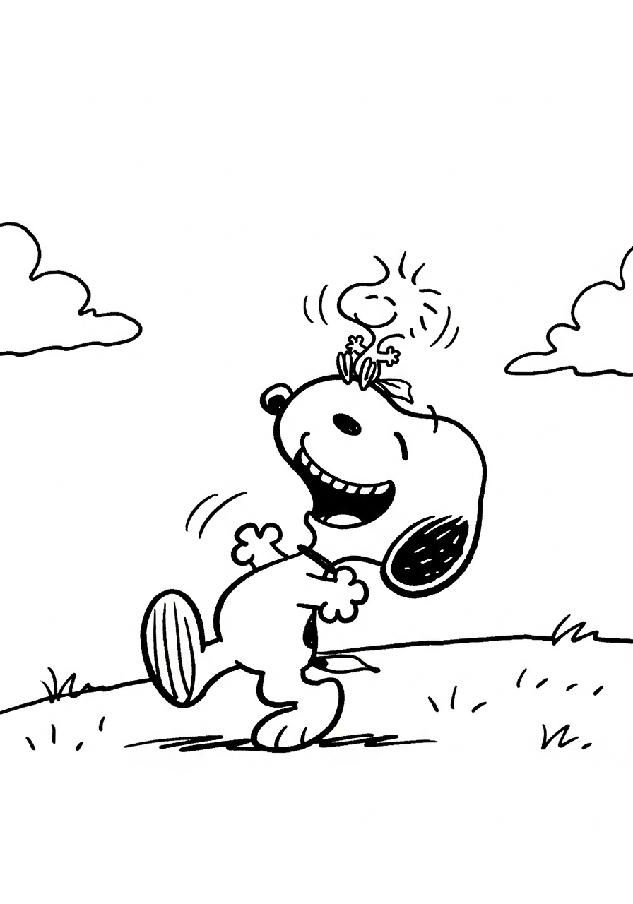 Kleurplaat Snoopy 9 snoopy en woodstock lachen samen kleurplaat