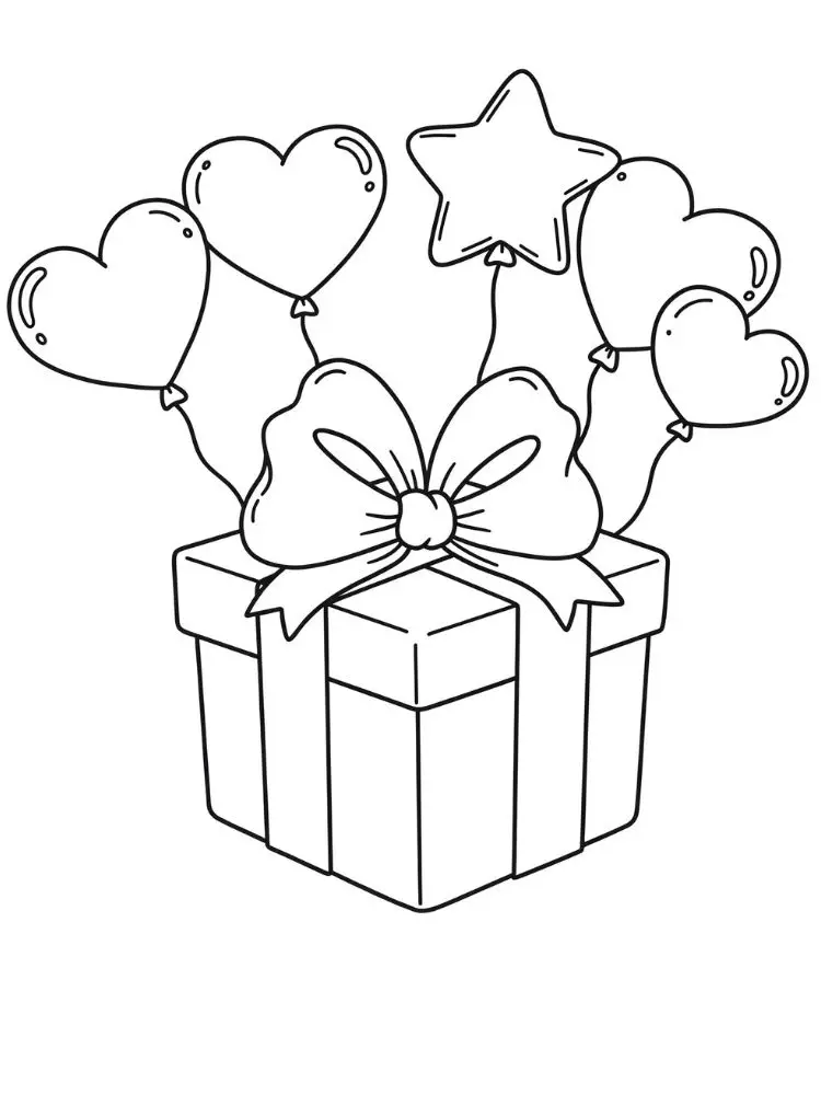 Kleurplaat Cadeautje 10 Ballonnenfeest met een cadeau kleurplaat