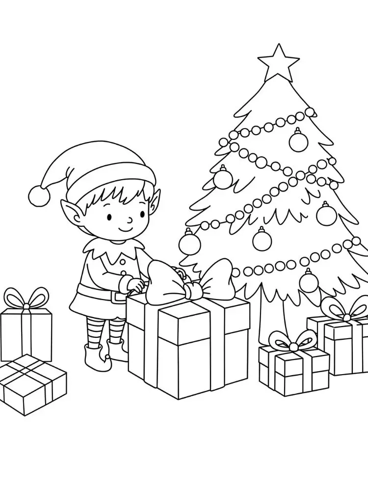 Kleurplaat Kerst Elfen 9 Cadeautijd met de Kerstelf kleurplaat