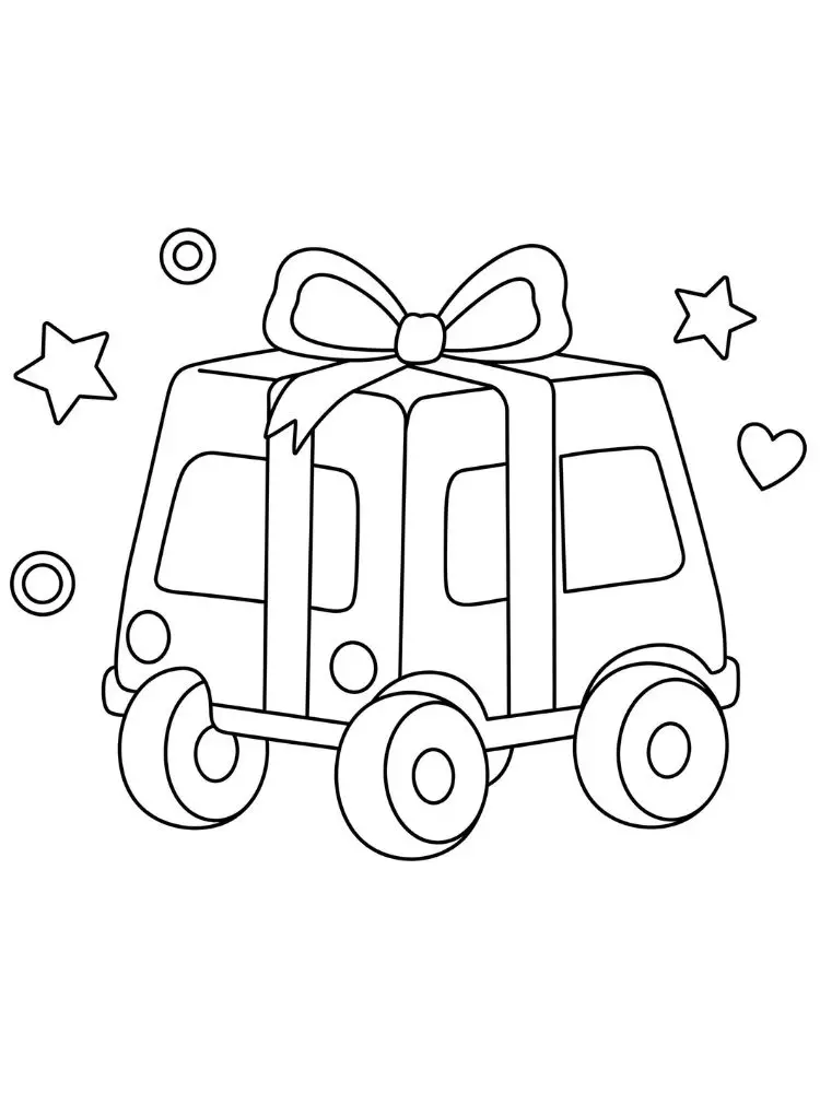 Kleurplaat Cadeautje 9 Cadeautje op wielen kleurplaat